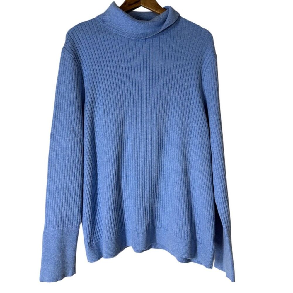 Talbots Blue Ribbed Turtle Neck Sweater Womens 3X Casual Stretchy Long Sleeve